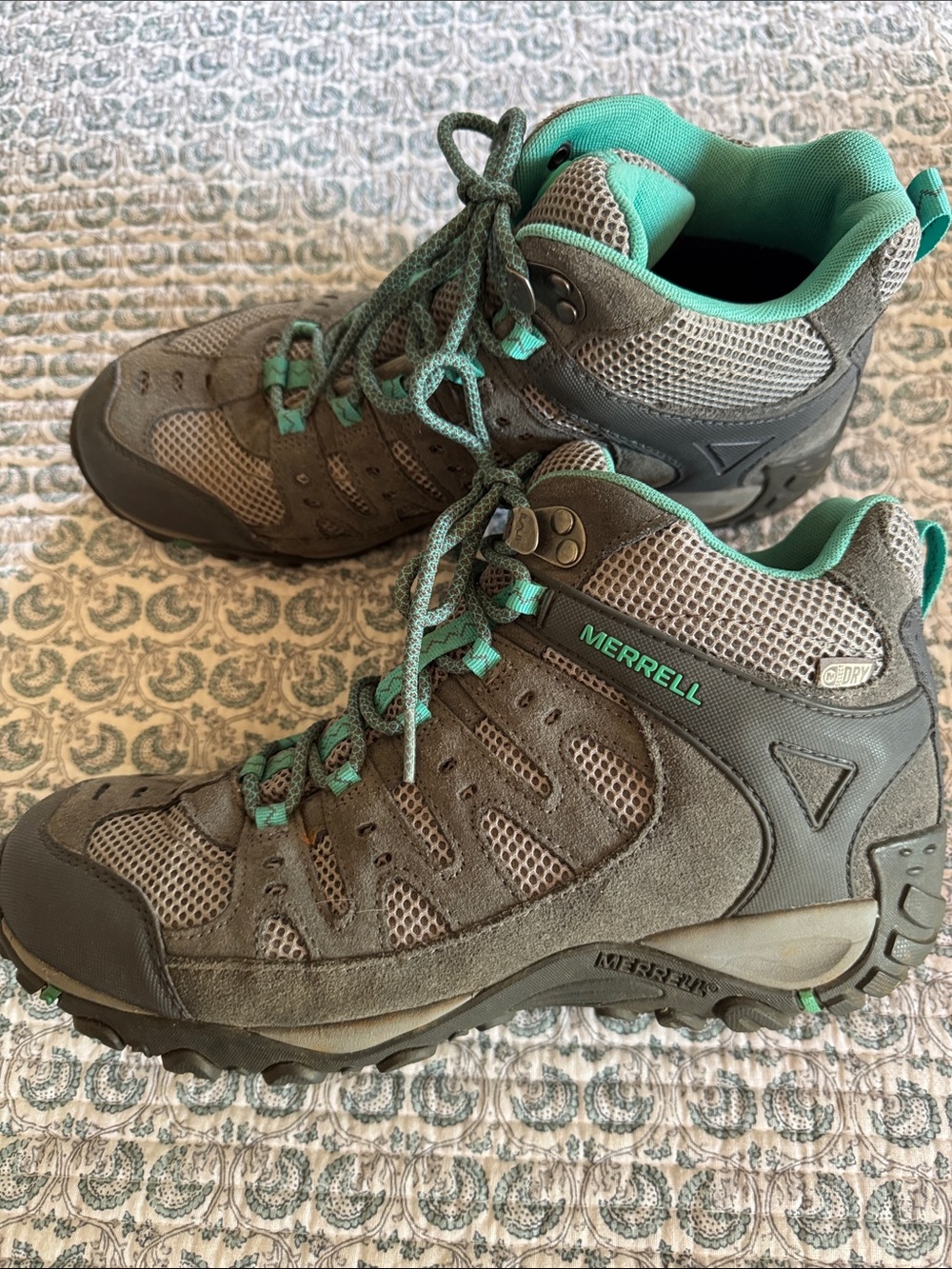 Merrell Women's Gray and Teal Lace-Up Hiking Boots waterproof - Picture 4 of 7